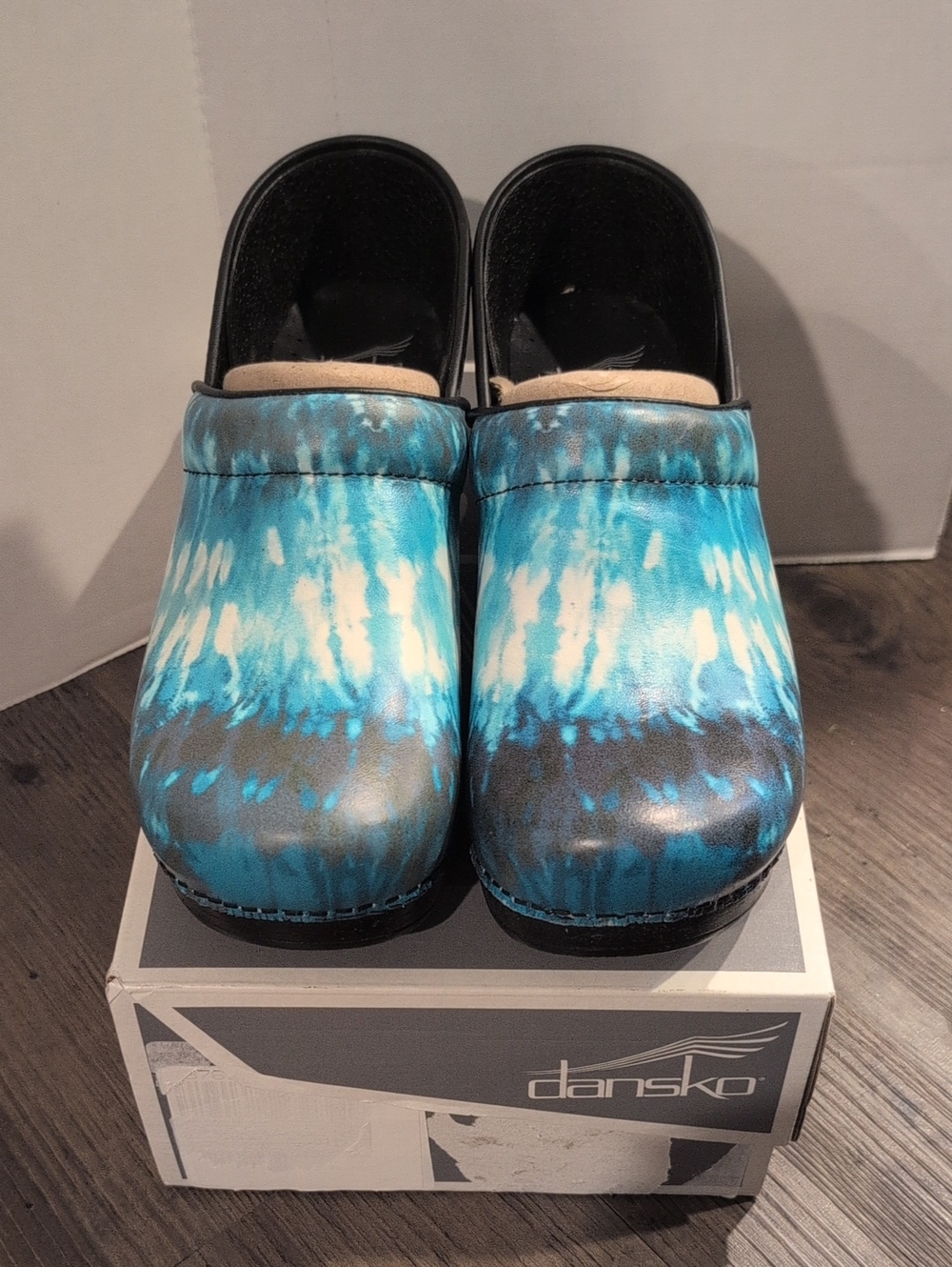 Dansko Tie-Dye Blue Slip-On Clogs